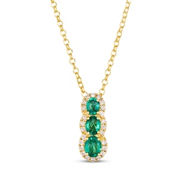 Le Vian Emerald Three-Stone Necklace 1/6 ct tw Diamonds 14K Honey Gold 19"