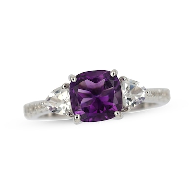 Gem Stone King Sterling Silver Heart Ring – Purple Amethyst & Black Diamond 'MOM' Ring For Mother's Day, Birthday (Sizes 5-9)