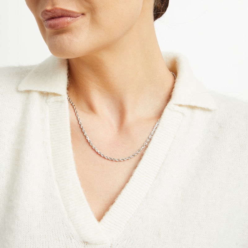 Main Image 4 of Glitter Rope Chain Necklace 3mm Solid 14K White Gold 20&quot;