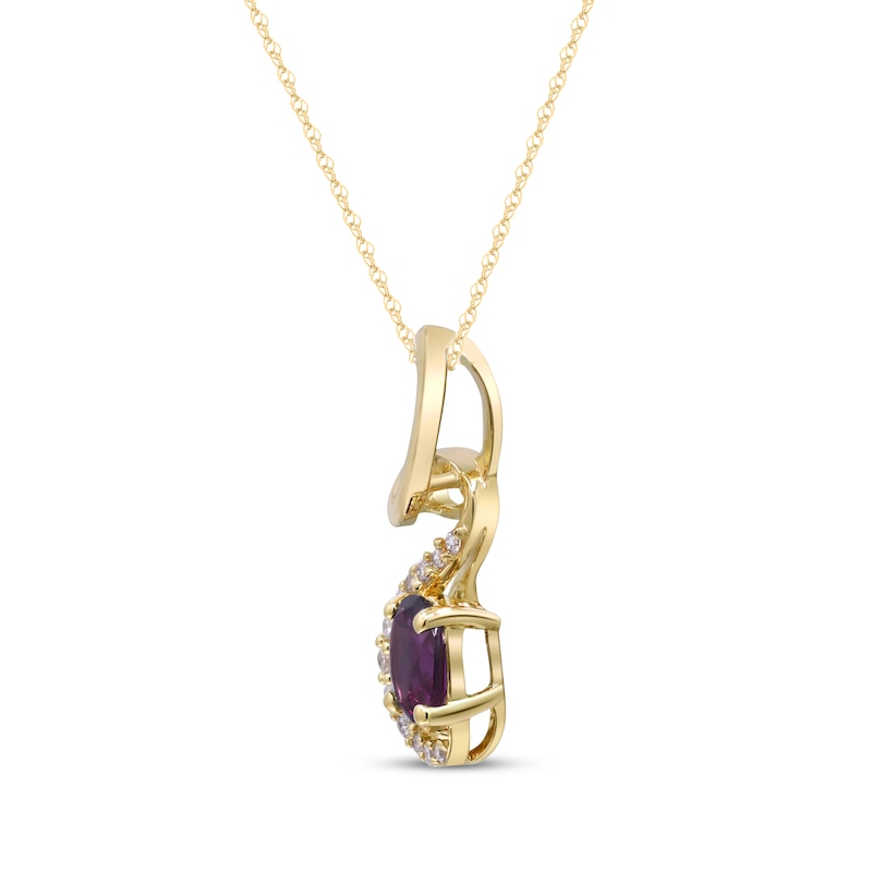 Main Image 2 of Oval-Cut Rhodolite Garnet & Diamond Ribbon Necklace 1/20 ct tw 10K Yellow Gold 18&quot;