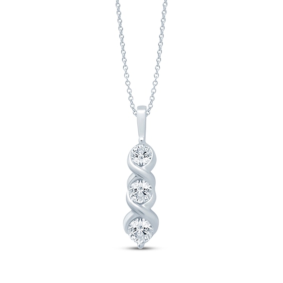 Three-Stone Diamond Necklace 3/4 ct tw 10K White Gold 18"