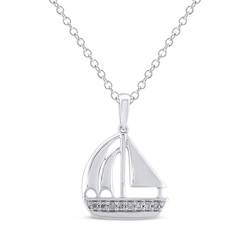 Main Image 1 of Diamond Sailboat Necklace 1/10 ct tw Sterling Silver 18&quot;