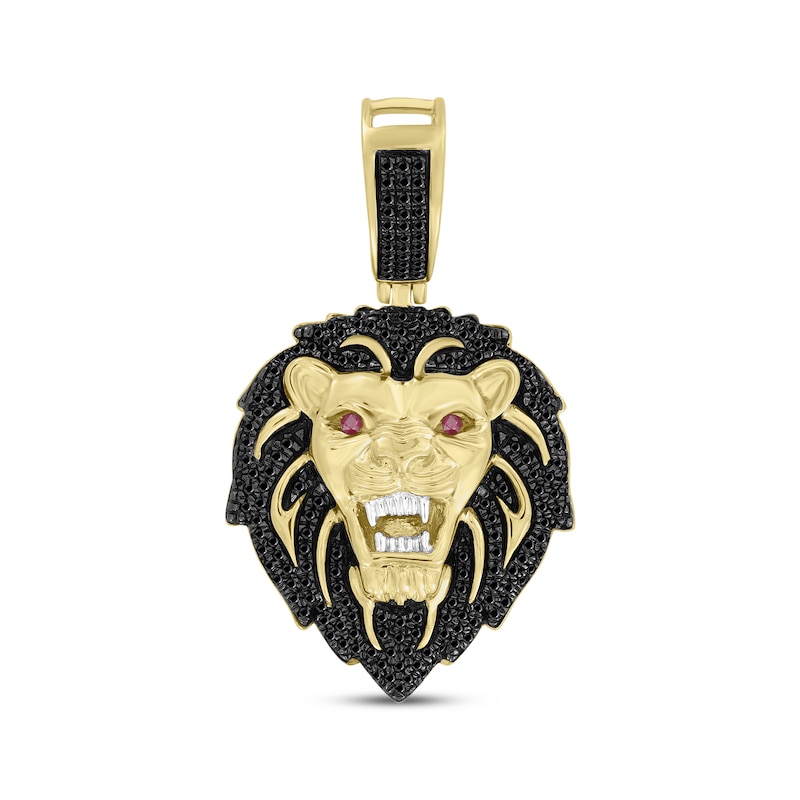 Men's Black Diamond & Ruby Lion Head Charm 5/8 ct tw 10K Yellow Gold