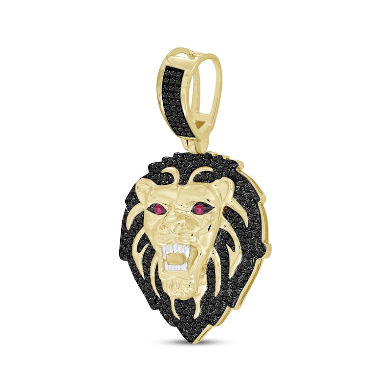 Main Image 2 of Men's Black Diamond & Lab-Grown Ruby Lion Head Charm 5/8 ct tw 10K Yellow Gold