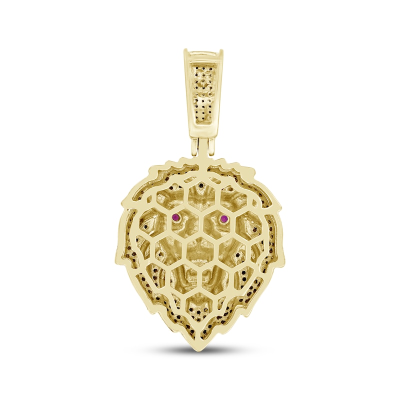 Main Image 4 of Men's Black Diamond & Lab-Grown Ruby Lion Head Charm 5/8 ct tw 10K Yellow Gold