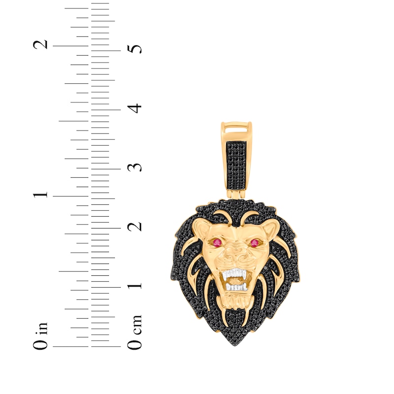 Main Image 6 of Men's Black Diamond & Lab-Grown Ruby Lion Head Charm 5/8 ct tw 10K Yellow Gold