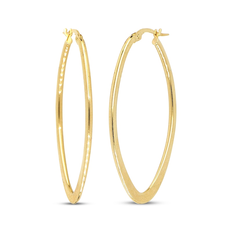 Flat Oval Hoop Earrings 14K Yellow Gold 40mm