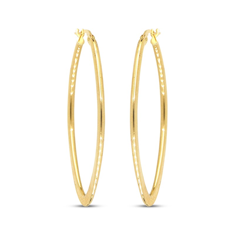 Flat Oval Hoop Earrings 14K Yellow Gold 40mm