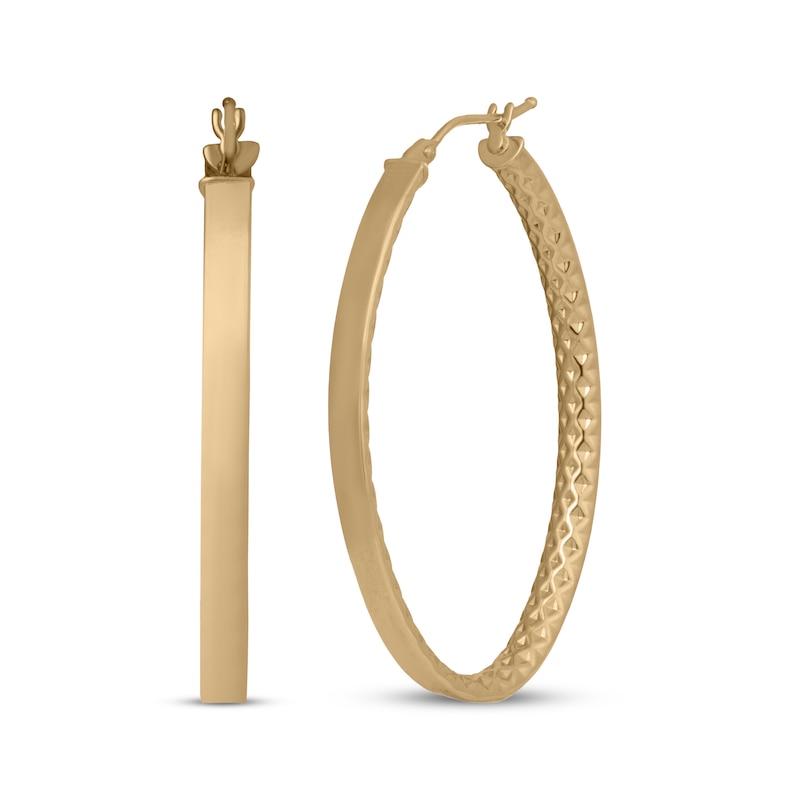 Italian Brilliance Diamond-Cut Snakeskin Hoop Earrings 14K Yellow Gold