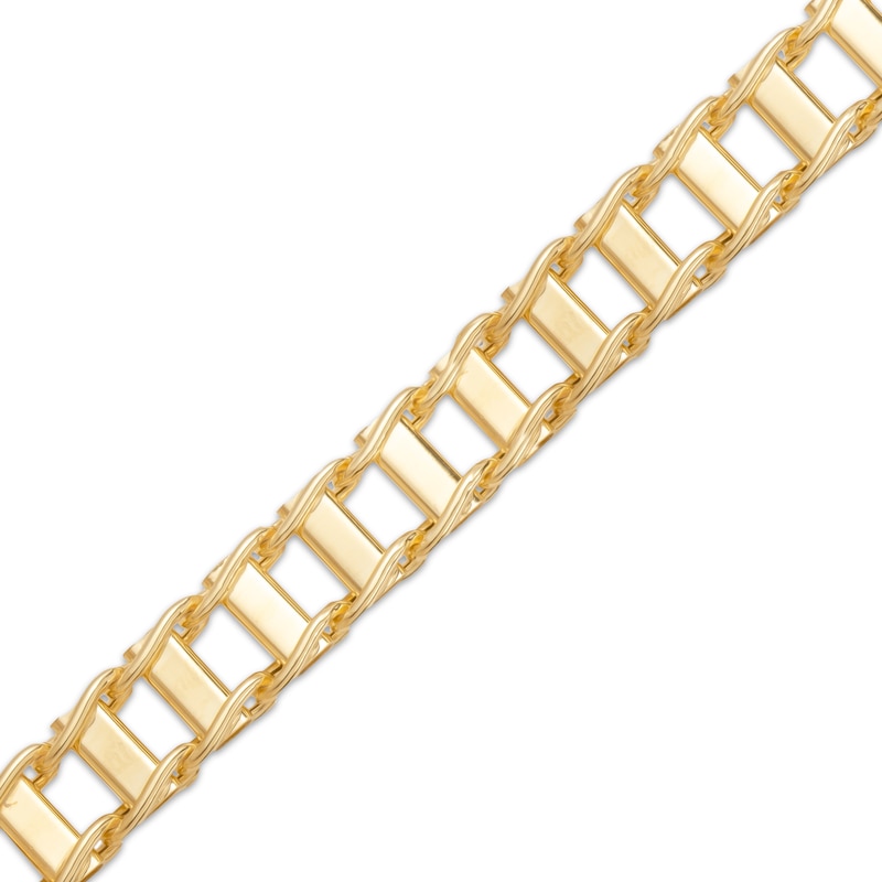 Hollow Railroad Link Chain Bracelet 9.5mm 10K Yellow Gold 8.5