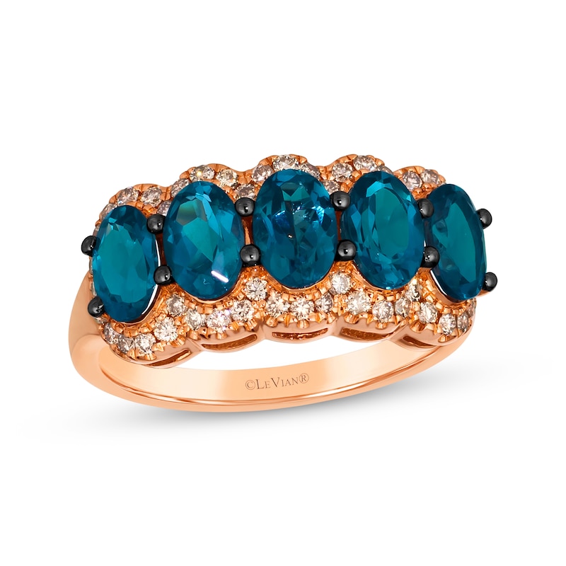 Le Vian Oval-Cut Blue Topaz Five-Stone Ring 1/3 ct tw Diamonds 14K Strawberry Gold