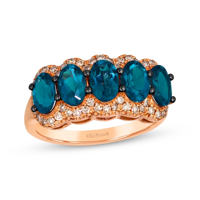 Main Image 1 of Le Vian Oval-Cut Blue Topaz Five-Stone Ring 1/3 ct tw Diamonds 14K Strawberry Gold