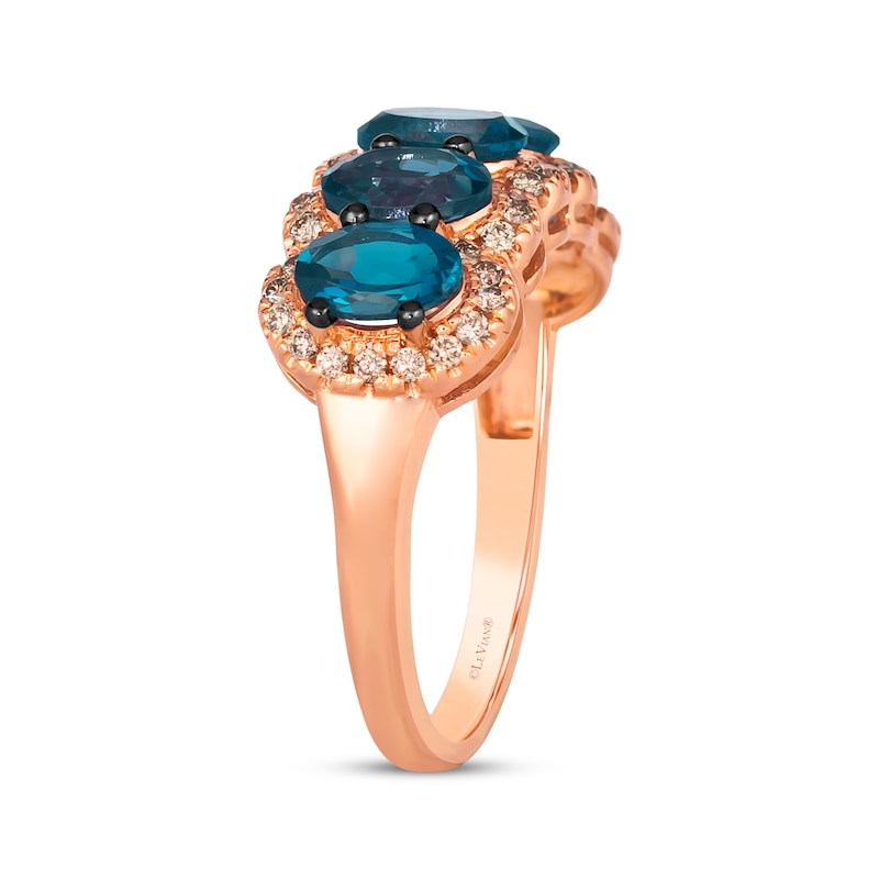 Main Image 2 of Le Vian Oval-Cut Blue Topaz Five-Stone Ring 1/3 ct tw Diamonds 14K Strawberry Gold