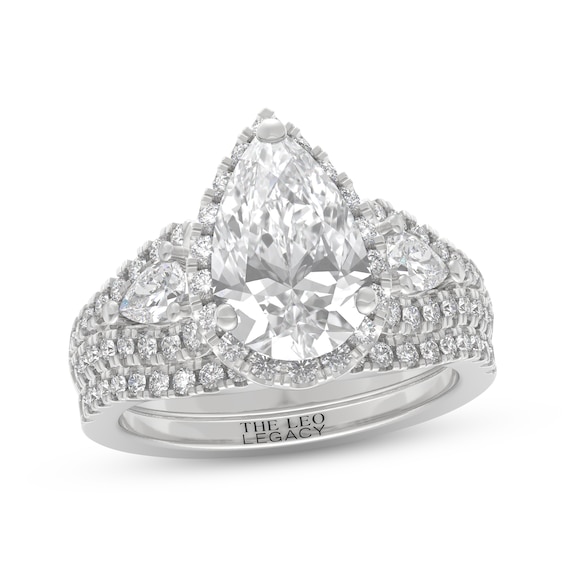 THE LEO Legacy Lab-Grown Diamond Pear-Shaped Halo Bridal Set 2-5/8 ct tw 14K White Gold