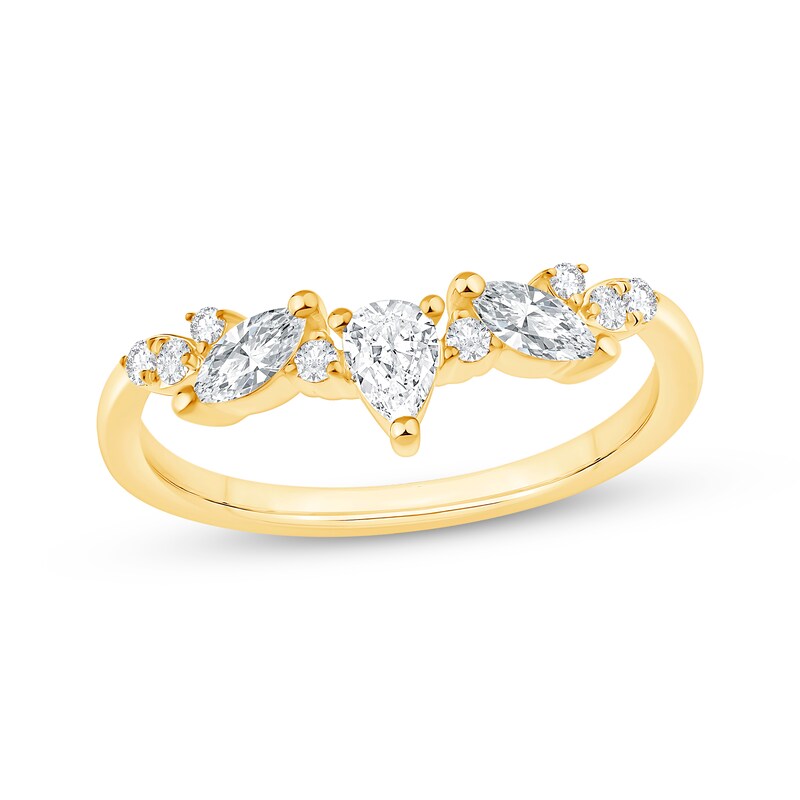 Main Image 1 of Pear-Shaped & Marquise-Cut Diamond Contour Ring 3/8 ct tw 14K Yellow Gold