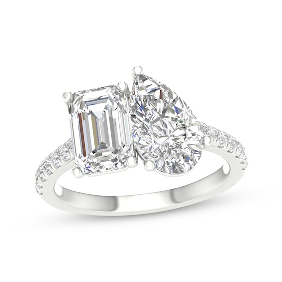 Toi et Moi Emerald-Cut & Pear-Shaped Lab-Grown diamond Engagement ring 4-1/4 ct tw 14K White Gold