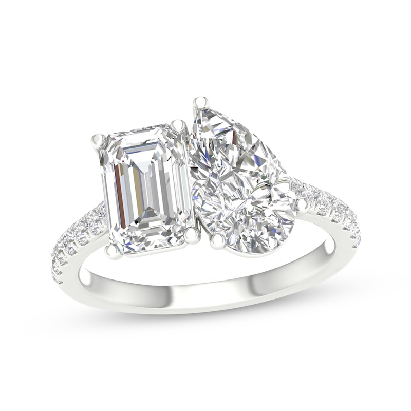 Main Image 1 of Toi et Moi Emerald-Cut & Pear-Shaped Lab-Grown diamond Engagement ring 4-1/4 ct tw 14K White Gold