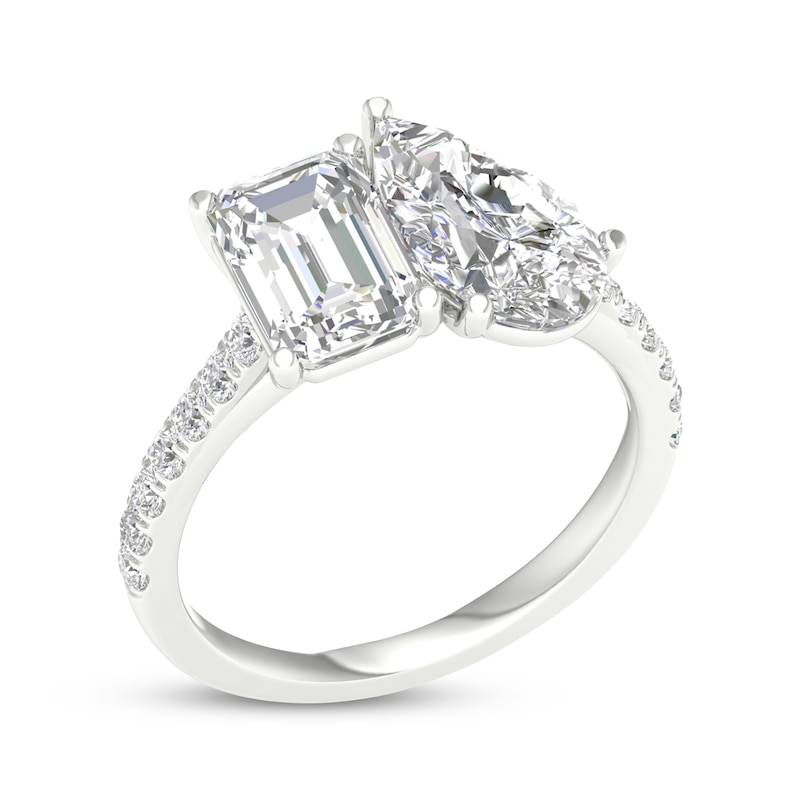 Main Image 2 of Toi et Moi Emerald-Cut & Pear-Shaped Lab-Grown diamond Engagement ring 4-1/4 ct tw 14K White Gold