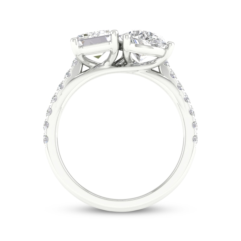 Main Image 4 of Toi et Moi Emerald-Cut & Pear-Shaped Lab-Grown diamond Engagement ring 4-1/4 ct tw 14K White Gold