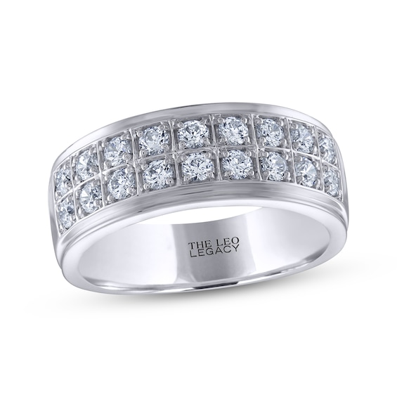 Men's THE LEO Legacy Lab-Grown Diamond Two-Row Wedding Band 1 ct tw 14K White Gold