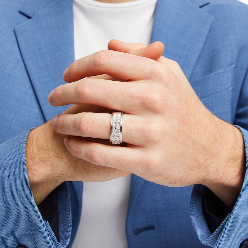 Main Image 4 of Men's THE LEO Legacy Lab-Grown Diamond Two-Row Wedding Band 1 ct tw 14K White Gold
