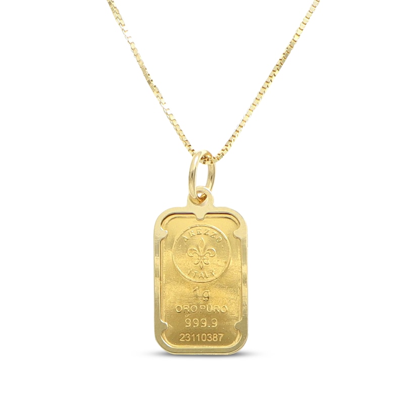 1 Gram Gold Bar Necklace 14K & 24K Yellow Gold 18"