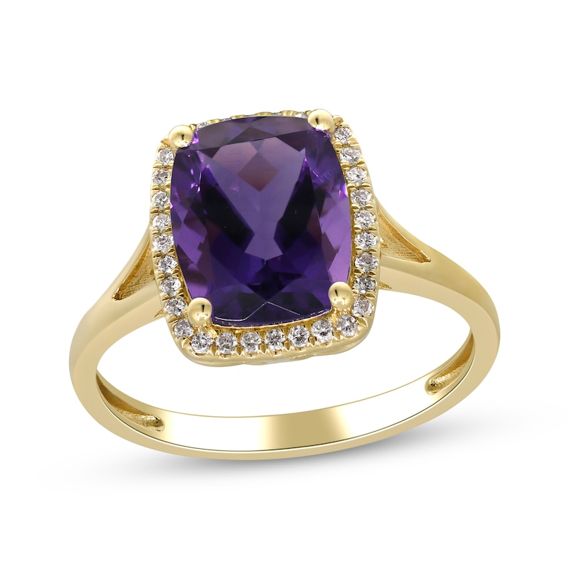 Main Image 1 of Cushion-Cut Amethyst & Diamond Ring 1/8 ct tw 10K Yellow Gold