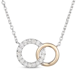Diamond Interlocking Circles Necklace 1/6 ct tw Sterling Silver & 10K Yellow Gold 18"