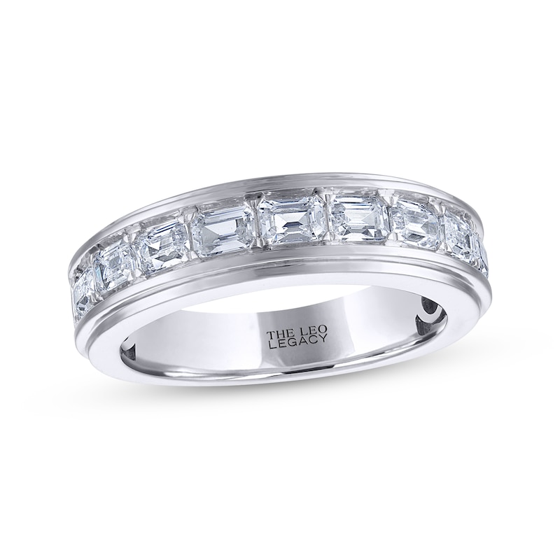 Main Image 1 of Men's THE LEO Legacy Lab-Grown Diamond Emerald-Cut Wedding Band 2 ct tw 14K White Gold