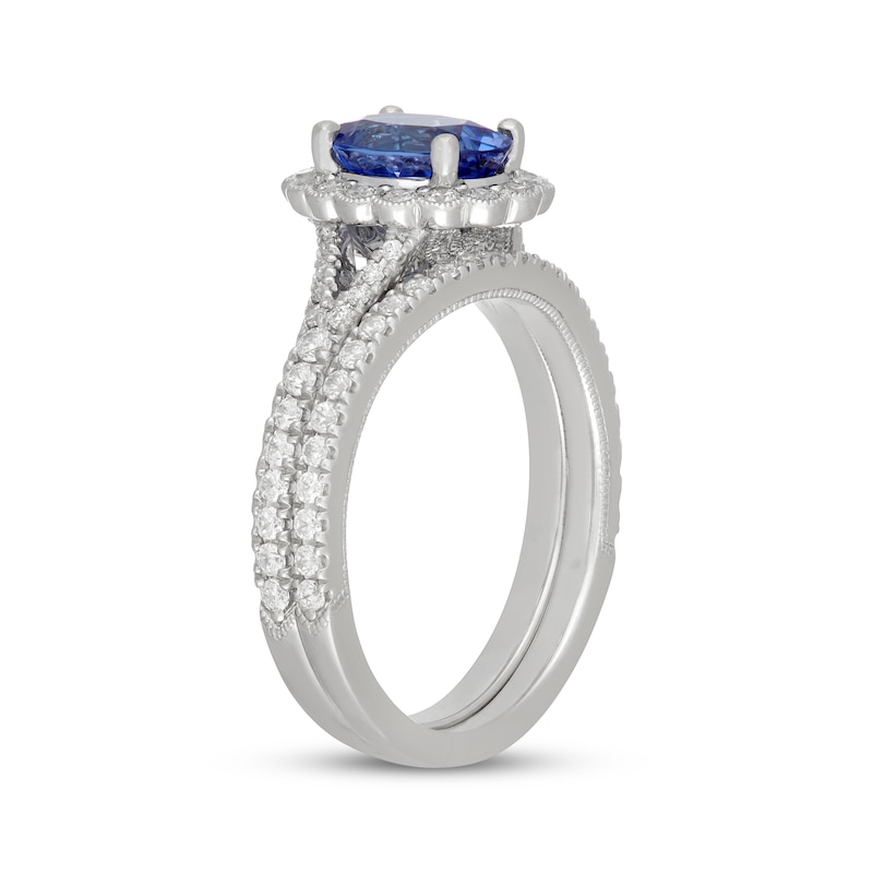 Main Image 2 of Neil Lane Oval-Cut Tanzanite & Diamond Scalloped Halo Bridal Set 5/8 ct tw Diamonds 14K White Gold