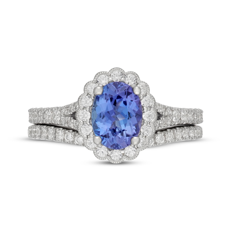 Main Image 3 of Neil Lane Oval-Cut Tanzanite & Diamond Scalloped Halo Bridal Set 5/8 ct tw Diamonds 14K White Gold
