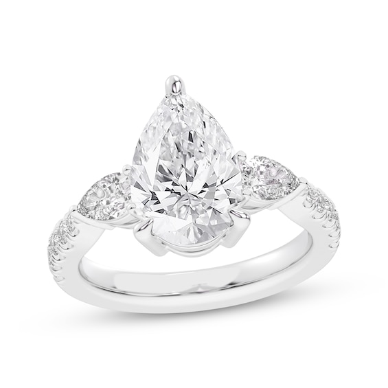 Memories Moments Magic Pear-Shaped Lab-Grown diamond Three-Stone Engagement Ring 3-3/4 ct tw 14K White Gold