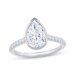 Now + Forever Lab-Grown Diamonds Pear-Shaped Bezel-Set Engagement Ring 2-1/5 ct tw 14K White Gold