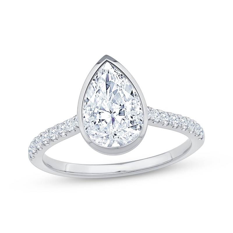 Main Image 1 of Now + Forever Lab-Grown Diamonds Pear-Shaped Bezel-Set Engagement Ring 2-1/5 ct tw 14K White Gold