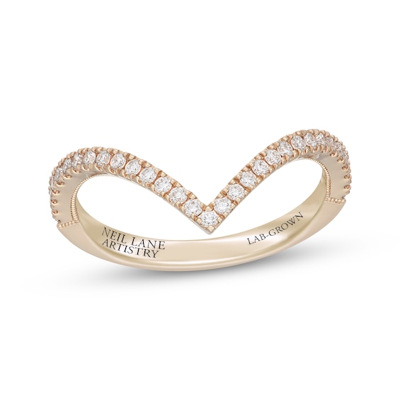 Neil Lane Artistry Lab-Grown Diamond Certified Deep Chevron Wedding Band 1/4 ct tw 14K Yellow Gold