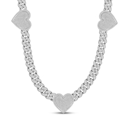 Men's Multi-Diamond Heart Station Necklace 3 ct tw 10K White Gold 20"