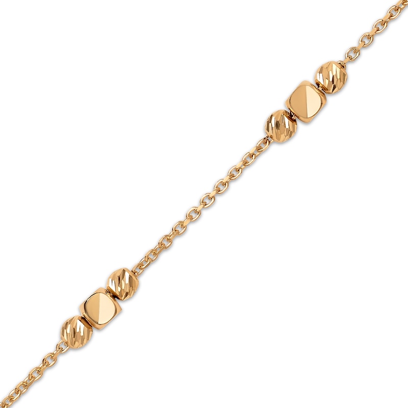 Main Image 2 of Italian Brilliance Round & Cube Bead Station Bracelet 14K Yellow Gold 8&quot;