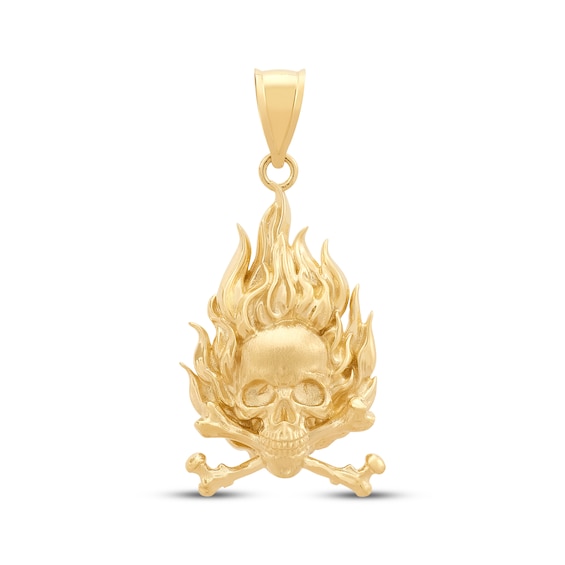 Men's Flaming Skull & Crossbones Charm 10K Yellow Gold