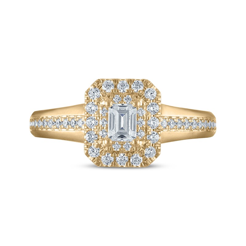 Main Image 2 of Now + Forever Emerald-Cut Diamond Double Halo Engagement Ring 5/8 ct tw 14K Yellow Gold