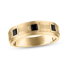Now + Forever Men's Square-Cut Black Diamond Three-Stone Wedding Band 3/4 ct tw 10K Yellow Gold