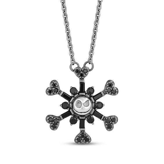 Disney Treasures The Nightmare Before Christmas Black Onyx & Diamond Snowflake Necklace 1/6 ct tw Sterling Silver 18"