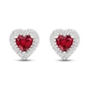 Thumbnail Image 4 of Lab-Created Ruby & Diamond Heart Earrings 1/10 ct tw 10K White Gold