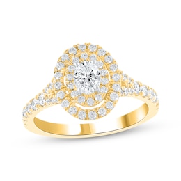 Now + Forever Lab-Grown Diamonds Oval-Cut Double Halo Engagement Ring 1 ct tw 14K Yellow Gold