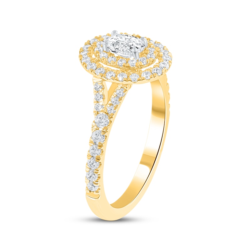 Main Image 2 of Now + Forever Lab-Grown Diamonds Oval-Cut Double Halo Engagement Ring 1 ct tw 14K Yellow Gold