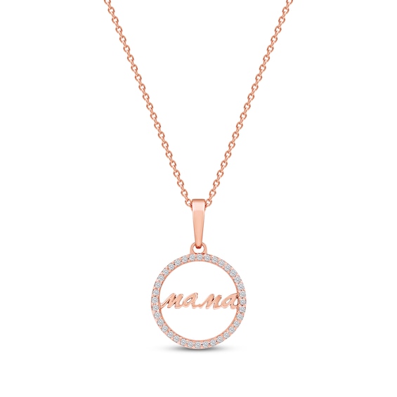 Diamond Circle "Mama" Necklace 1/10 ct tw 10K Rose Gold 18"