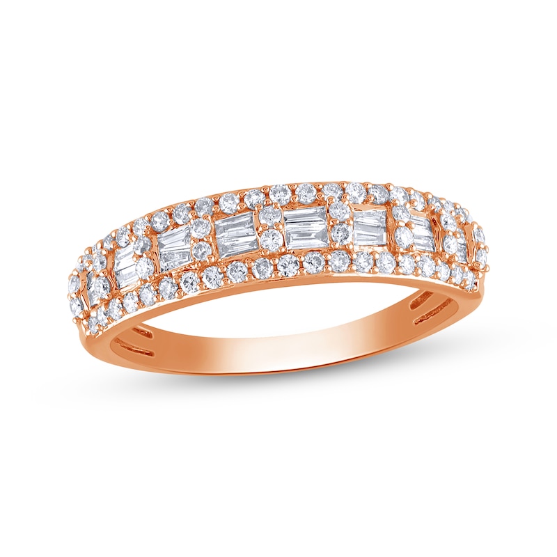 Main Image 1 of Now + Forever Baguette & Round-Cut Diamond Anniversary Ring 1/2 ct tw 14K Rose Gold