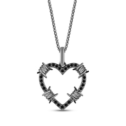 Ink & Ice Black Diamond Barbed Wire Heart Necklace 1/8 ct tw Black Rhodium-Plated Sterling Silver 18"