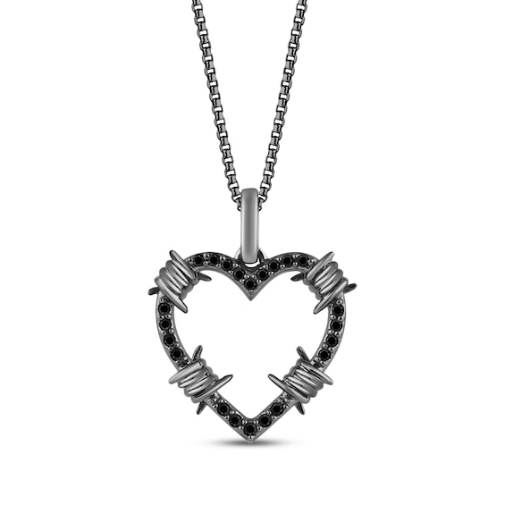 Ink & Ice Black Diamond Barbed Wire Heart Necklace 1/8 ct tw Black Rhodium-Plated Sterling Silver 18"