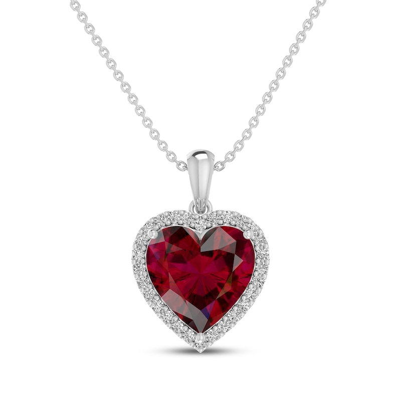 Main Image 1 of Lab-Created Ruby & White Lab-Created Sapphire Heart Necklace Sterling Silver 18&quot;
