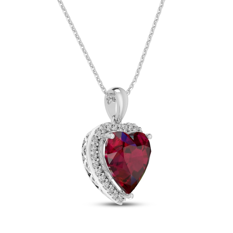 Main Image 2 of Lab-Created Ruby & White Lab-Created Sapphire Heart Necklace Sterling Silver 18&quot;